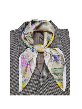 ✨Luxury Elegant Silky Square Scarf Blue Orange Floral Garden Print Shawl Wrap